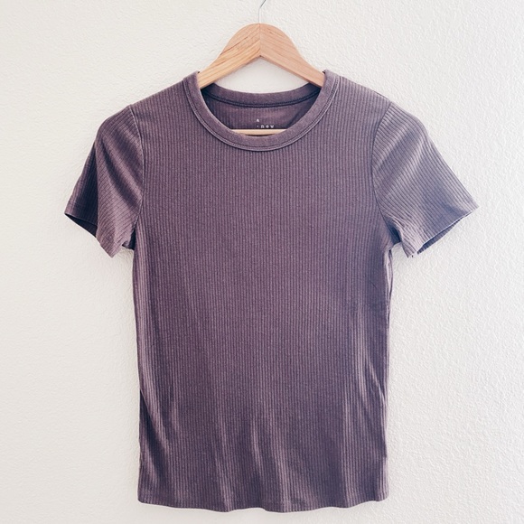 Brown Ribbed Slim Fit Knit Baby Tee - Picture 1 of 4